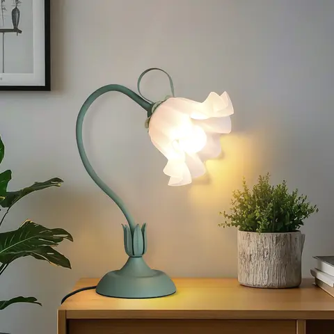 Vintage bedside lamp, flower lamp, living room decoration lamp, (color: green)E26LED lighting, adjustable direction lamp
