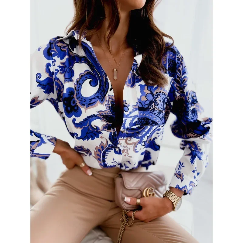 2023 Autumn Women's New Fashion Loose Print Deep V Polo Collar Long Sleeve Multi Color Versatile Comfortable Casual Shirt
2023 Autumn Women's New Fashion Loose Print Deep V Polo Collar Long Sleeve Multi Color Versatile Comfortable Casual Shirt