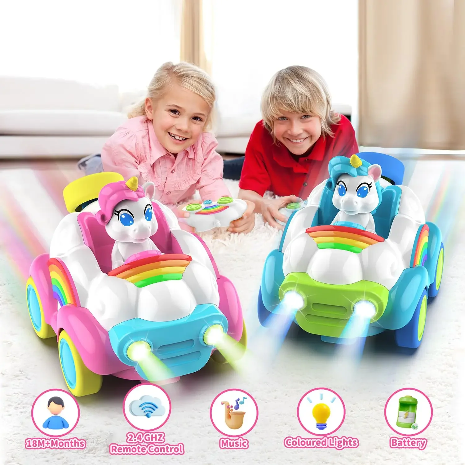2pcs Remote Control Cars 2.4Ghz RC Cars Kids Unicorn Car Toys With Colored Lights, Music And Sound For Ages 2-6 Toddler
2pcs Remote Control Cars 2.4Ghz RC Cars Kids Unicorn Car Toys With Colored Lights, Music And Sound For Ages 2-6 Toddler