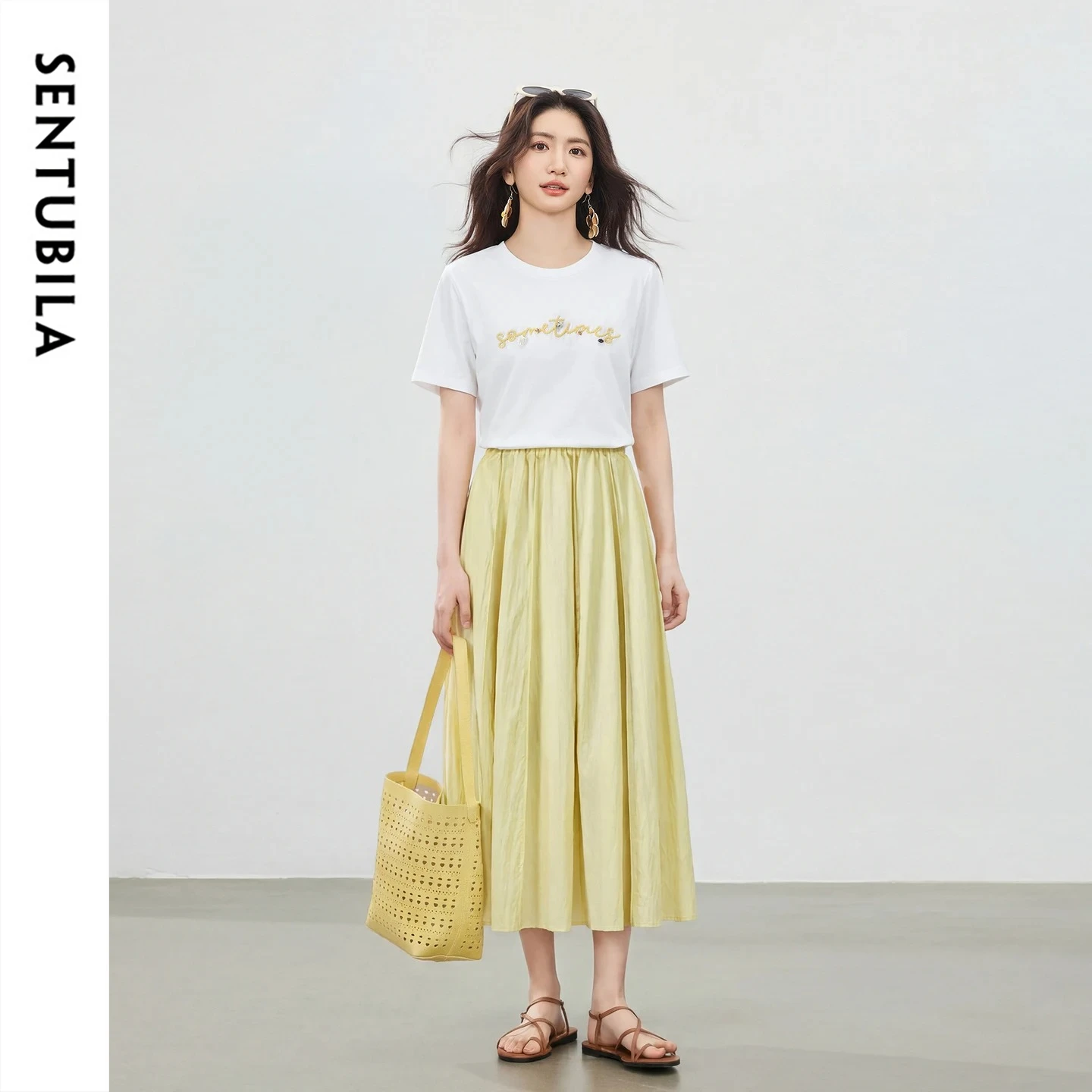 SENTUBILA 100% Cotton Women's 2-Piece Set 2026 Summer Letter Embroidered T-Shirt A-Line Skirt Casual Office Outfit 162ZL6933
SENTUBILA 100% Cotton Women's 2-Piece Set 2026 Summer Letter Embroidered T-Shirt A-Line Skirt Casual Office Outfit 162ZL6933