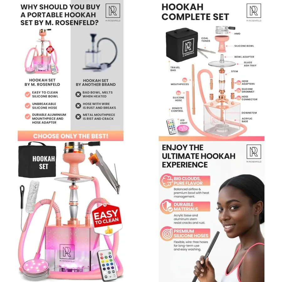 Hookah Set with Everything Hookah Set 2 Hose with LED Base, Easy Setup, and Large Cloud Performance Hookah Machine - Premium Sh
Hookah Set with Everything Hookah Set 2 Hose with LED Base, Easy Setup, and Large Cloud Performance Hookah Machine - Premium Sh