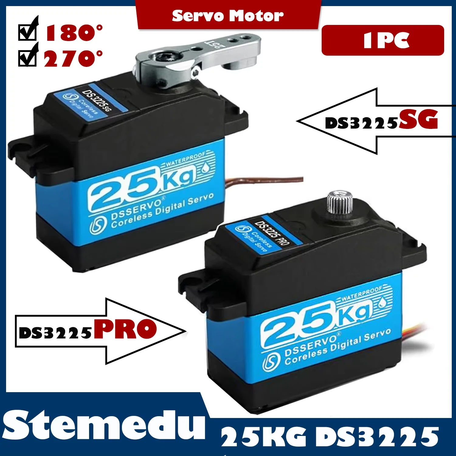 Dsservo 25KG High Torque Digital Servo DS3225 Pro Coreless Full Metal Gear Waterproof Servos for 1/8 1/10 1/12 Robot DIY RC Car
Dsservo 25KG High Torque Digital Servo DS3225 Pro Coreless Full Metal Gear Waterproof Servos for 1/8 1/10 1/12 Robot DIY RC Car