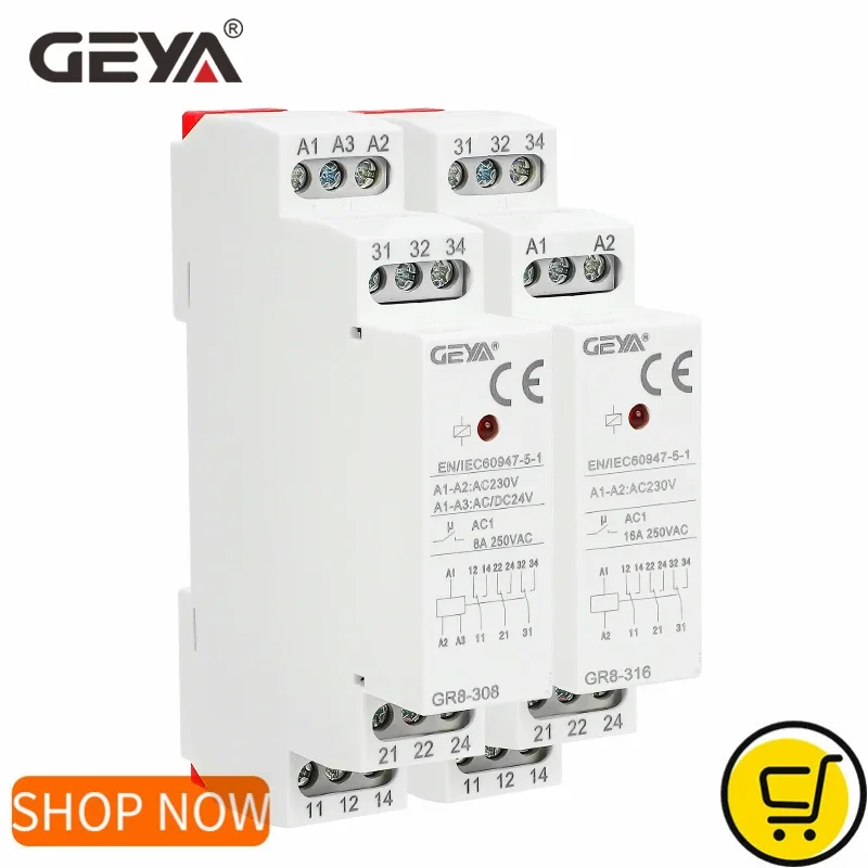 GEYA GR8 Intermediate Relay AC230VDC24V or ACDC110V Auxiliary Relay 8A 16A SPDT Electronic Relay Switch
GEYA GR8 Intermediate Relay AC230VDC24V or ACDC110V Auxiliary Relay 8A 16A SPDT Electronic Relay Switch