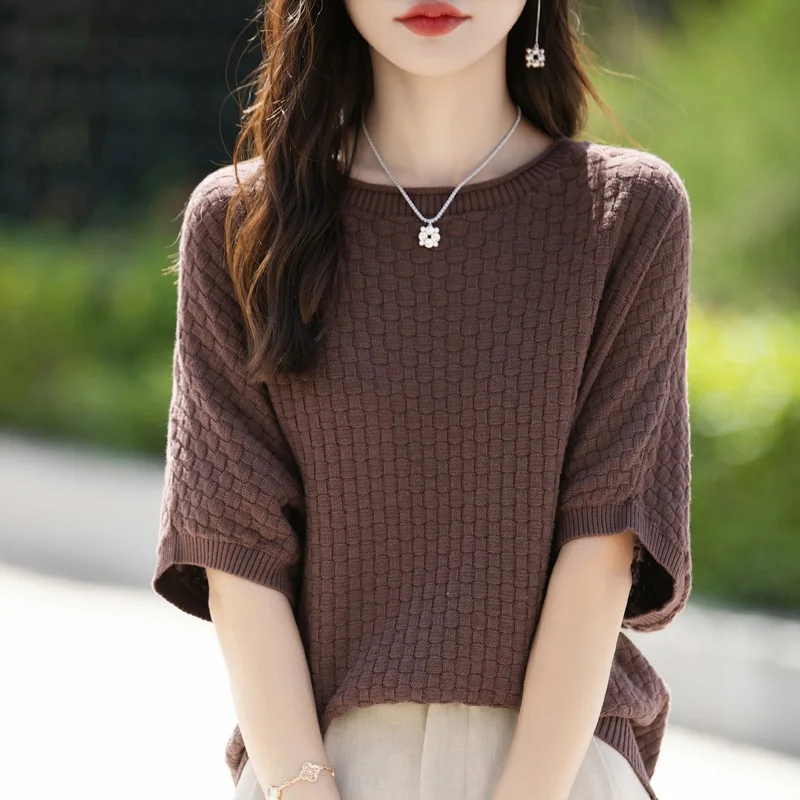Classic Short Sleeve Pullover Women's knitting 100% Pure Cotton Sweater O-Neck Solid Knitted seat style High Quality Loose tops
Classic Short Sleeve Pullover Women's knitting 100% Pure Cotton Sweater O-Neck Solid Knitted seat style High Quality Loose tops