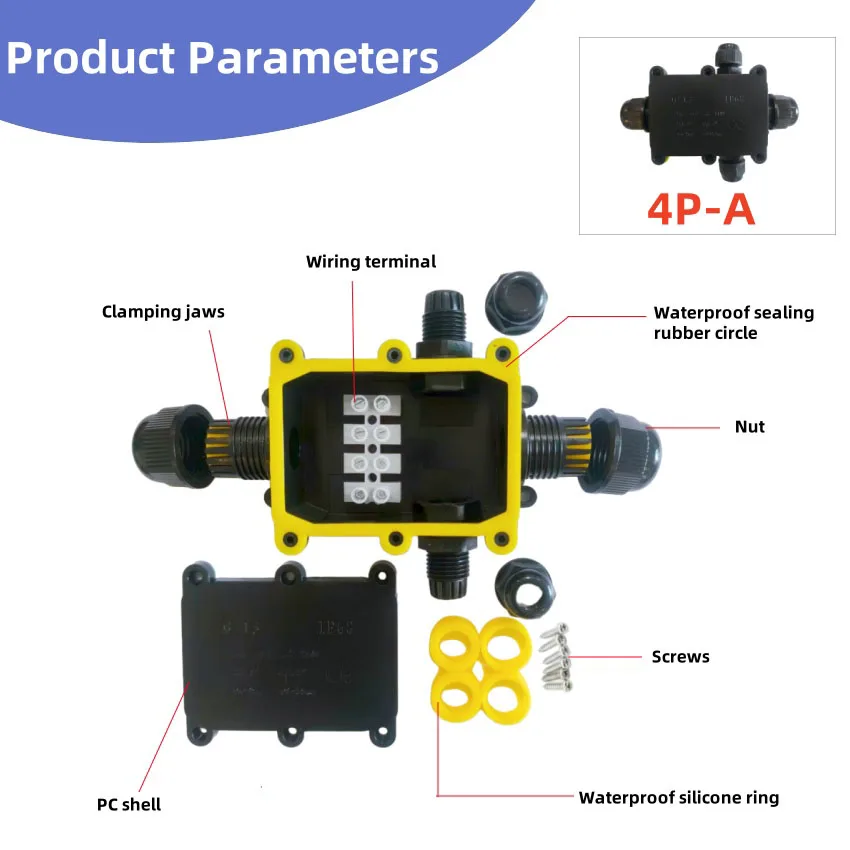 IP68 Waterproof Junction Box Electrical 2/3/4/5/6 WayConnector Box with PC Plastic and Terminal, Designed for Outdoor Buried Wir
IP68 Waterproof Junction Box Electrical 2/3/4/5/6 WayConnector Box with PC Plastic and Terminal, Designed for Outdoor Buried Wir