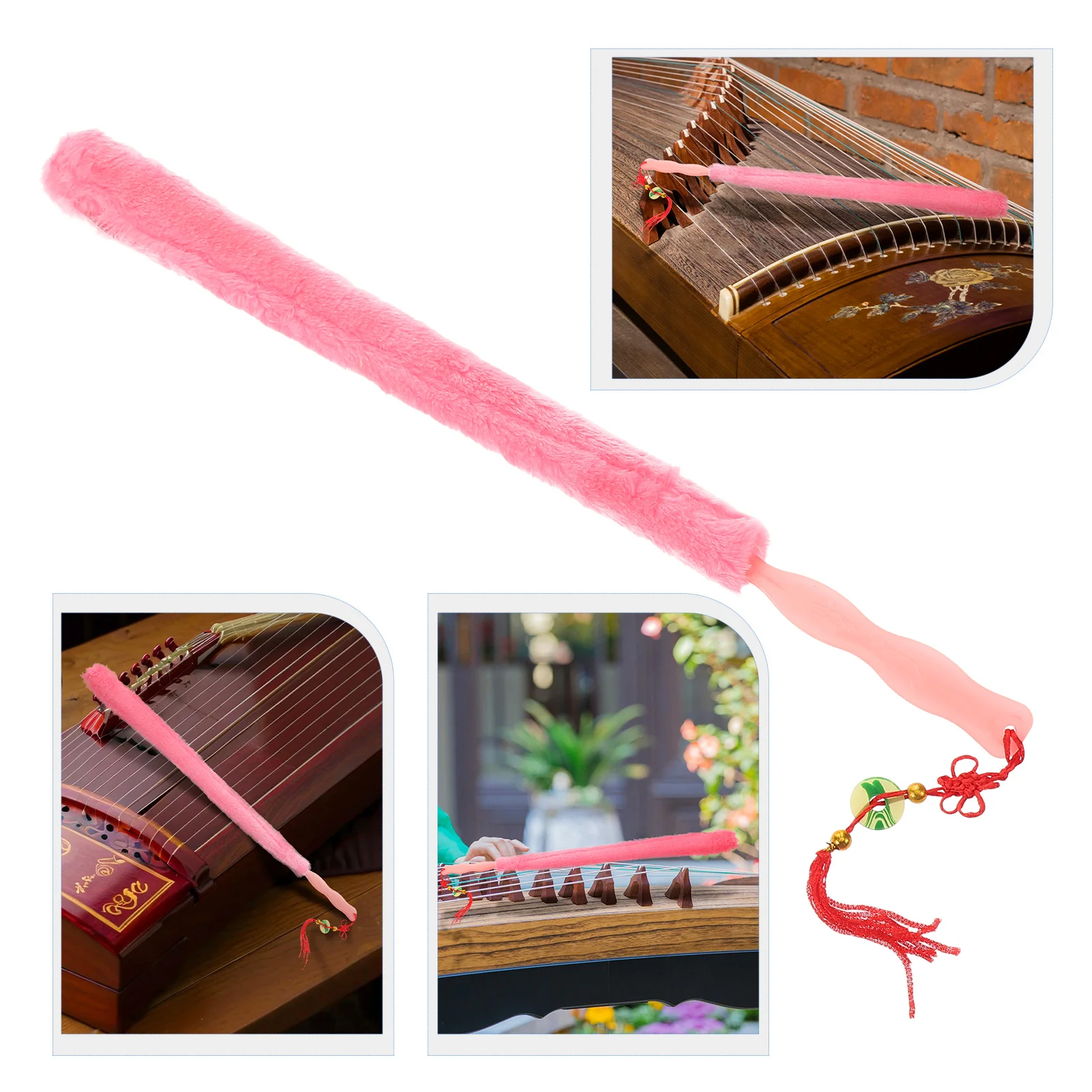 Guzheng String Dust Brush Rabbit Hair Universal Design Comfortable Grip Portable Zithers Cleaning Accessory Rosy