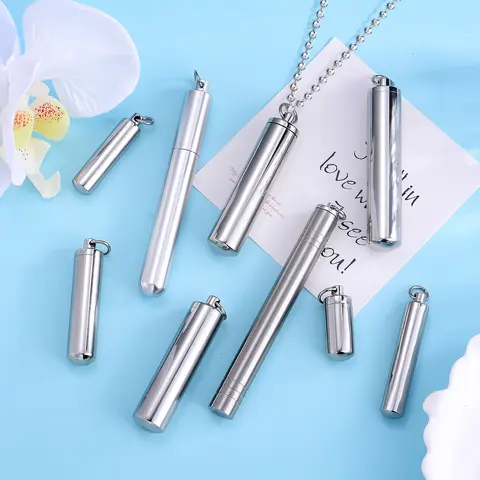 Stainless Steel Bottle Cremation jewelry Cylinder Tube Ash Urn Pendant Necklaces Pill Holder Necklace Include 20inch chain