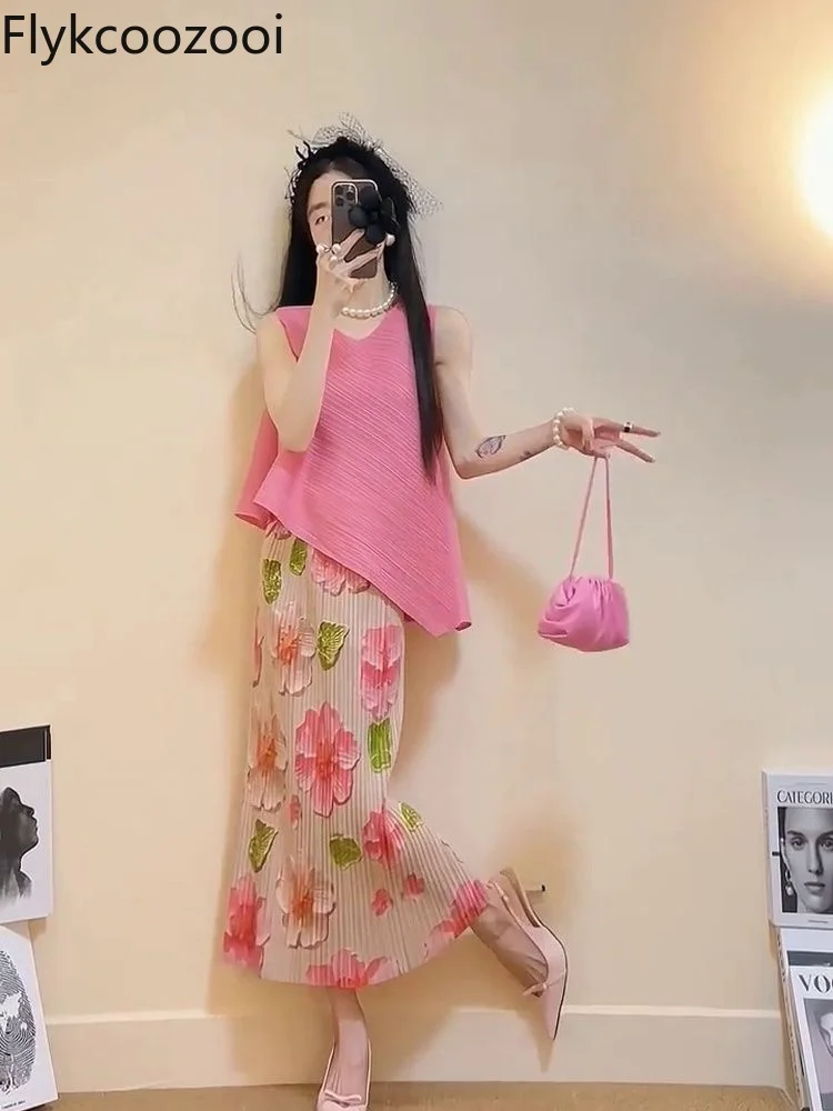 Flykcoozooi Pink Sleeveless Texture T-shirt Printed Slimming Long Skirt Set Summer New Elegant Retro Two Piece Set Women Outfits
Flykcoozooi Pink Sleeveless Texture T-shirt Printed Slimming Long Skirt Set Summer New Elegant Retro Two Piece Set Women Outfits