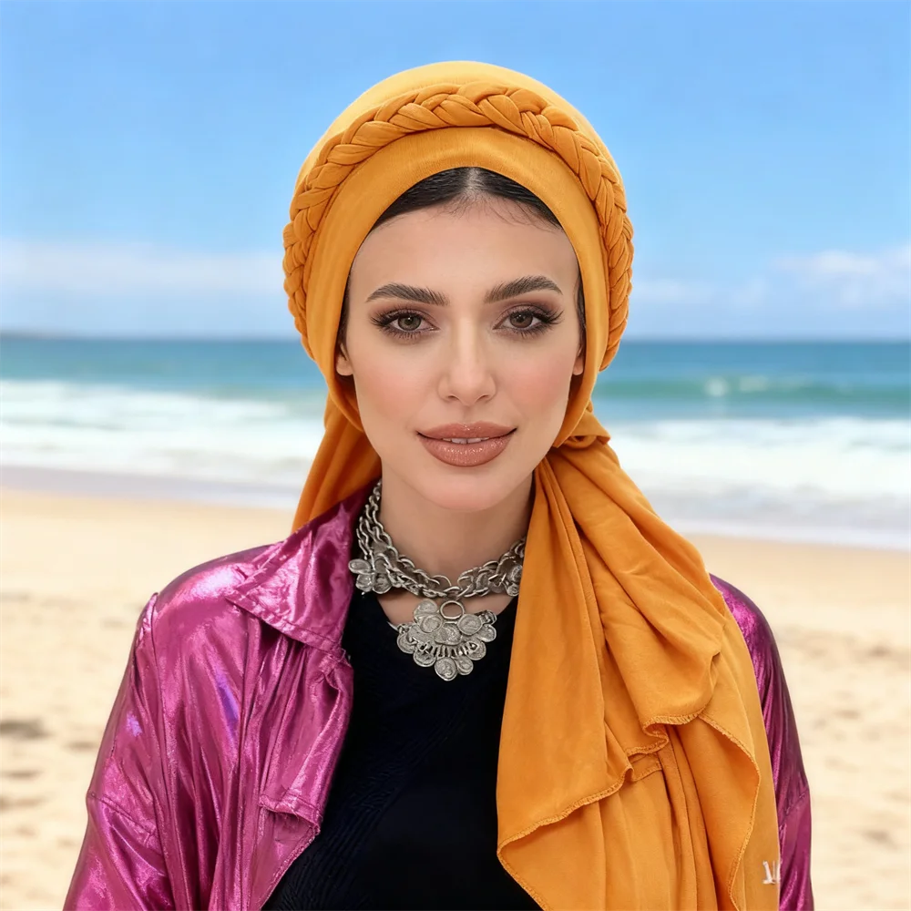 Women Braids Turban Pre-Tied Hat Long Tail Head Wrap Muslim Hijab Headscarf Bonnet Hair Loss Chemo Cap Headwear Turbante Mujer
Women Braids Turban Pre-Tied Hat Long Tail Head Wrap Muslim Hijab Headscarf Bonnet Hair Loss Chemo Cap Headwear Turbante Mujer