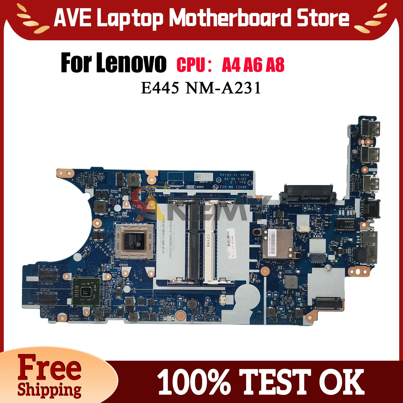 NM-A231 For Lenovo ThinkPad E455 Laptop Motherboard with A6 A8 A10 CPU DDR3 100% Fully Tested
NM-A231 For Lenovo ThinkPad E455 Laptop Motherboard with A6 A8 A10 CPU DDR3 100% Fully Tested