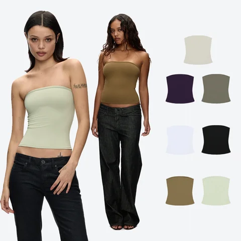 Tank Strapless Tube Top for Women, Elastic Slim-Fit Inner Wear, Available in Multiple Colors, Sexy Tank Top, Elastic Tight-Fitting Waist-Cinching Base Shirt, Versatile Style
