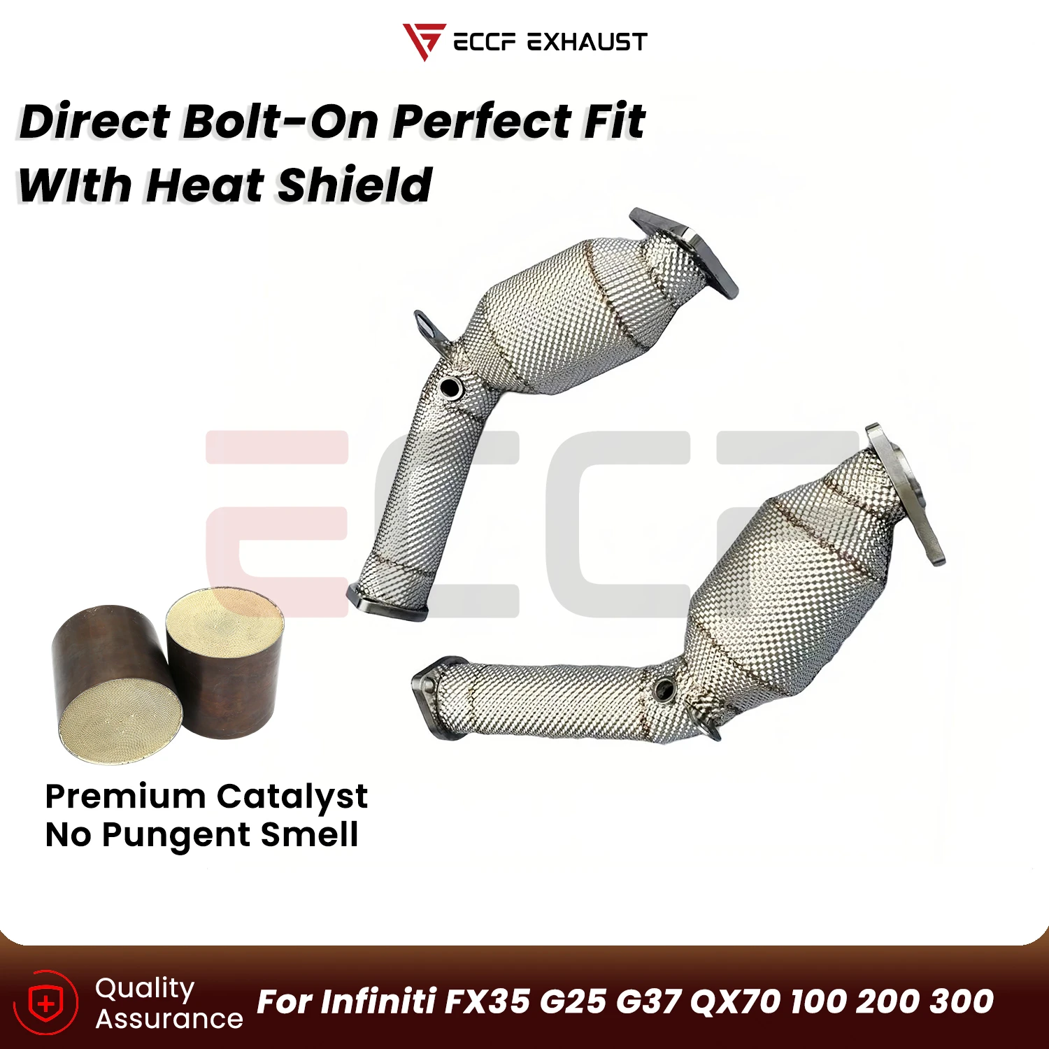 Sporty Downpipe With Heat Shield For Infiniti FX35 G25 G37 QX70 100 200 300 Aggressive Sound Plug and Play Upgrade Performance
Sporty Downpipe With Heat Shield For Infiniti FX35 G25 G37 QX70 100 200 300 Aggressive Sound Plug and Play Upgrade Performance