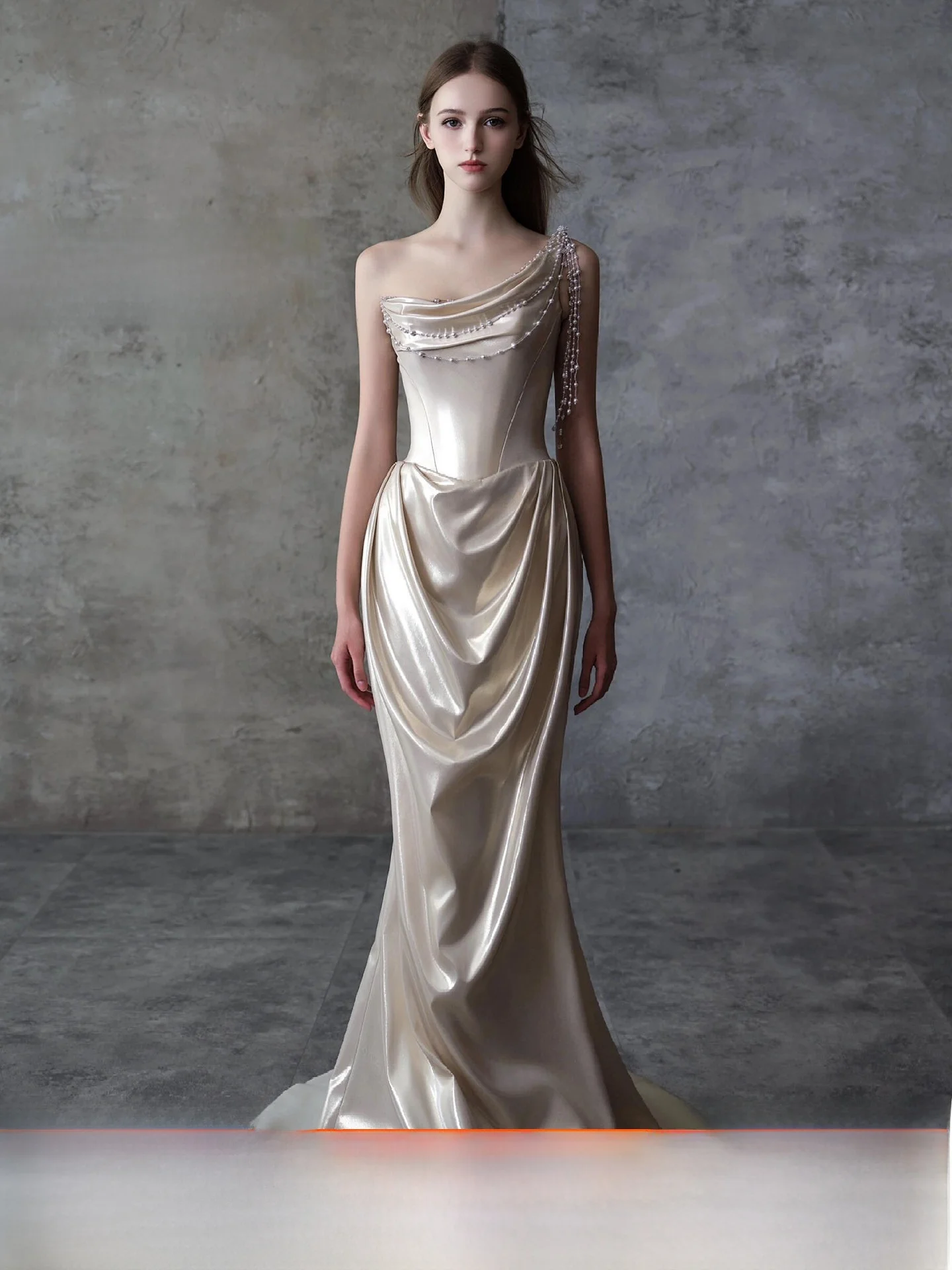 Elegant Pearl Bridal Gown Women's Evening Dress Single Shoulder Fish Tail Wedding Dress Outfit Luxury Simple Style Long Skirt
Elegant Pearl Bridal Gown Women's Evening Dress Single Shoulder Fish Tail Wedding Dress Outfit Luxury Simple Style Long Skirt