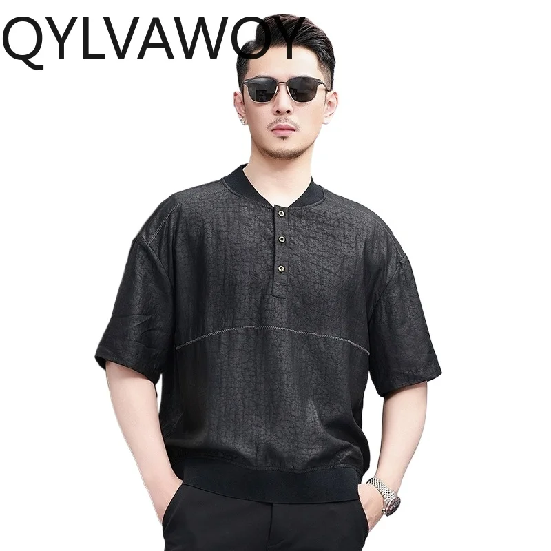 QYLVAWOY Man T Shirt 100% Mulberry Silk Short Sleeve Men's Shirts Loose Shirt Summer T Shirt Uomo Stand Collar Vintage Clothes
QYLVAWOY Man T Shirt 100% Mulberry Silk Short Sleeve Men's Shirts Loose Shirt Summer T Shirt Uomo Stand Collar Vintage Clothes