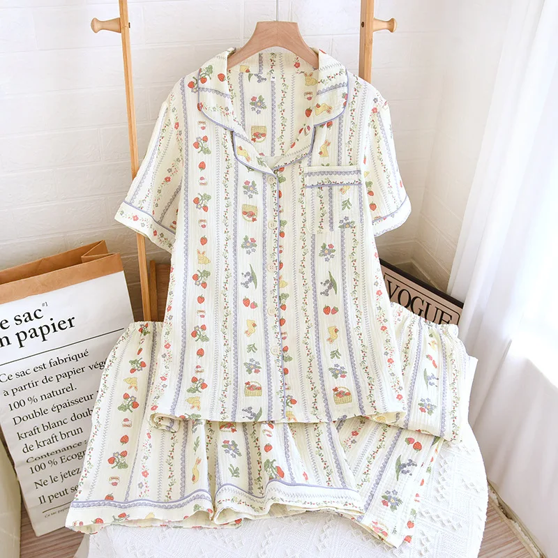 2025 Spring/Summer New Women's Pajamas Three Piece Set 100% Pure Cotton Crepe Thin Short Sleeves+Shorts+Long Pants Home Fury
2025 Spring/Summer New Women's Pajamas Three Piece Set 100% Pure Cotton Crepe Thin Short Sleeves+Shorts+Long Pants Home Fury