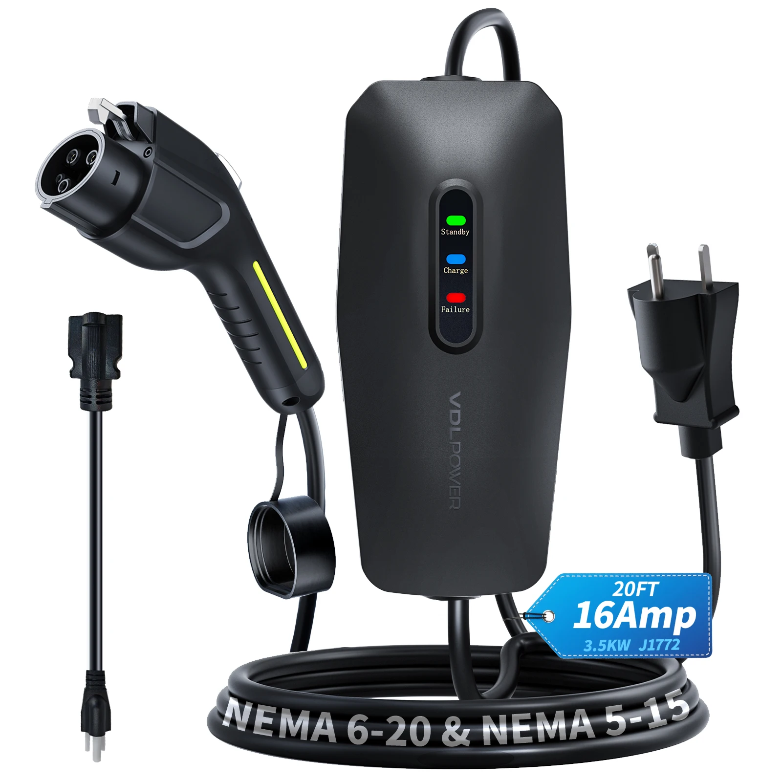 Level 1&2 EV Charger, 3.5KW 16Amp Home EV Car Charging Station, with 20FT Cable,110V-240V NEMA 6-20 & NEMA 5-15 Plug Adapter, for All SAE J1772
Level 1&2 EV Charger, 3.5KW 16Amp Home EV Car Charging Station, with 20FT Cable,110V-240V NEMA 6-20 & NEMA 5-15 Plug Adapter, for All SAE J1772