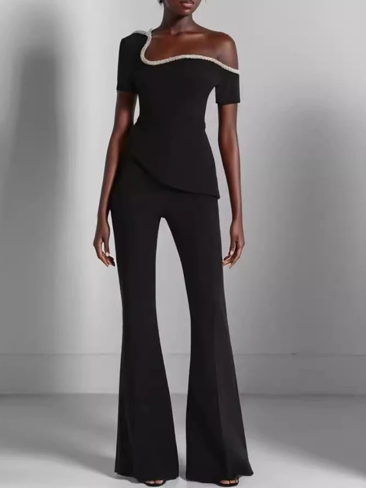 Women Fashion Short Sleeved Party Romper Elegant Summer Flare Pants Play Suit Sexy Asymmetrical Slim High Waist Jumpsuit
Women Fashion Short Sleeved Party Romper Elegant Summer Flare Pants Play Suit Sexy Asymmetrical Slim High Waist Jumpsuit