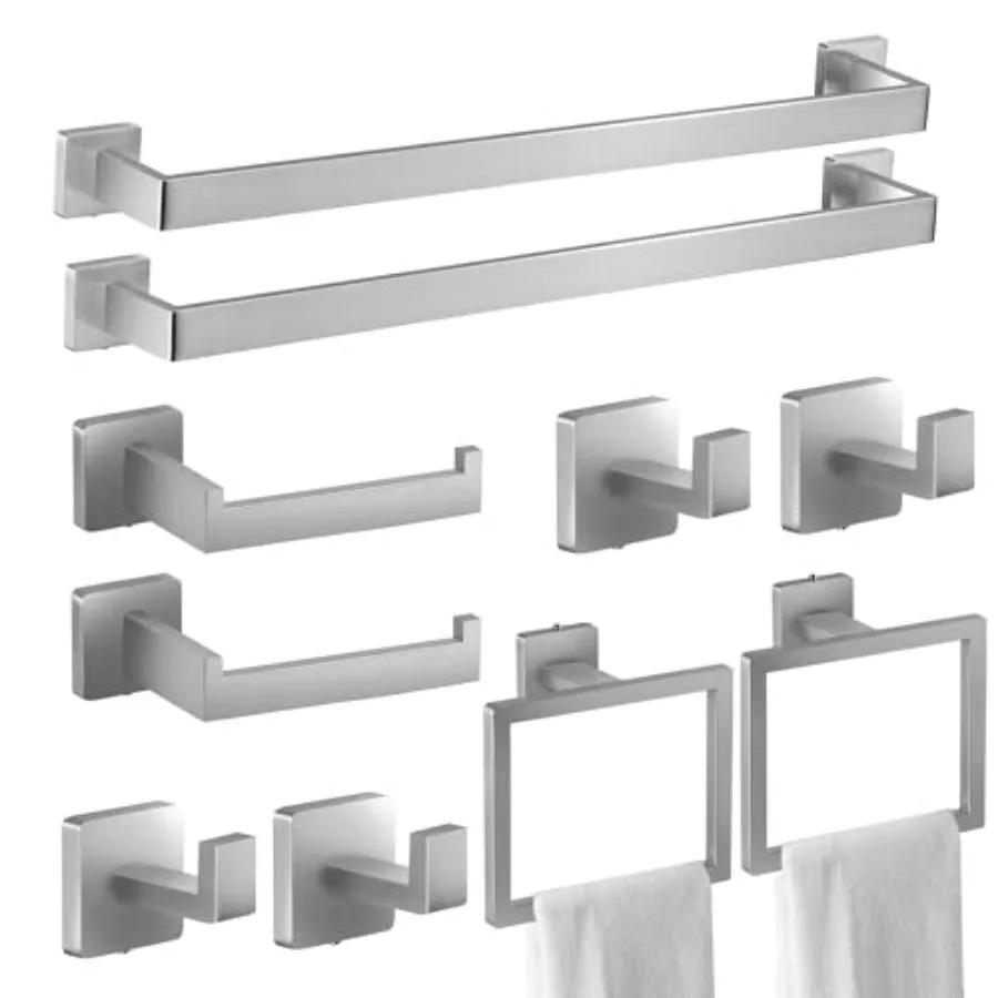 Brushed Nickel Bathroom Hardware Set 10 Pieces Includs 2pcs 24 inch Towel bar, 2pcs Towel Ring, 2pcs Toilet Paper Holder, 4pcs
Brushed Nickel Bathroom Hardware Set 10 Pieces Includs 2pcs 24 inch Towel bar, 2pcs Towel Ring, 2pcs Toilet Paper Holder, 4pcs