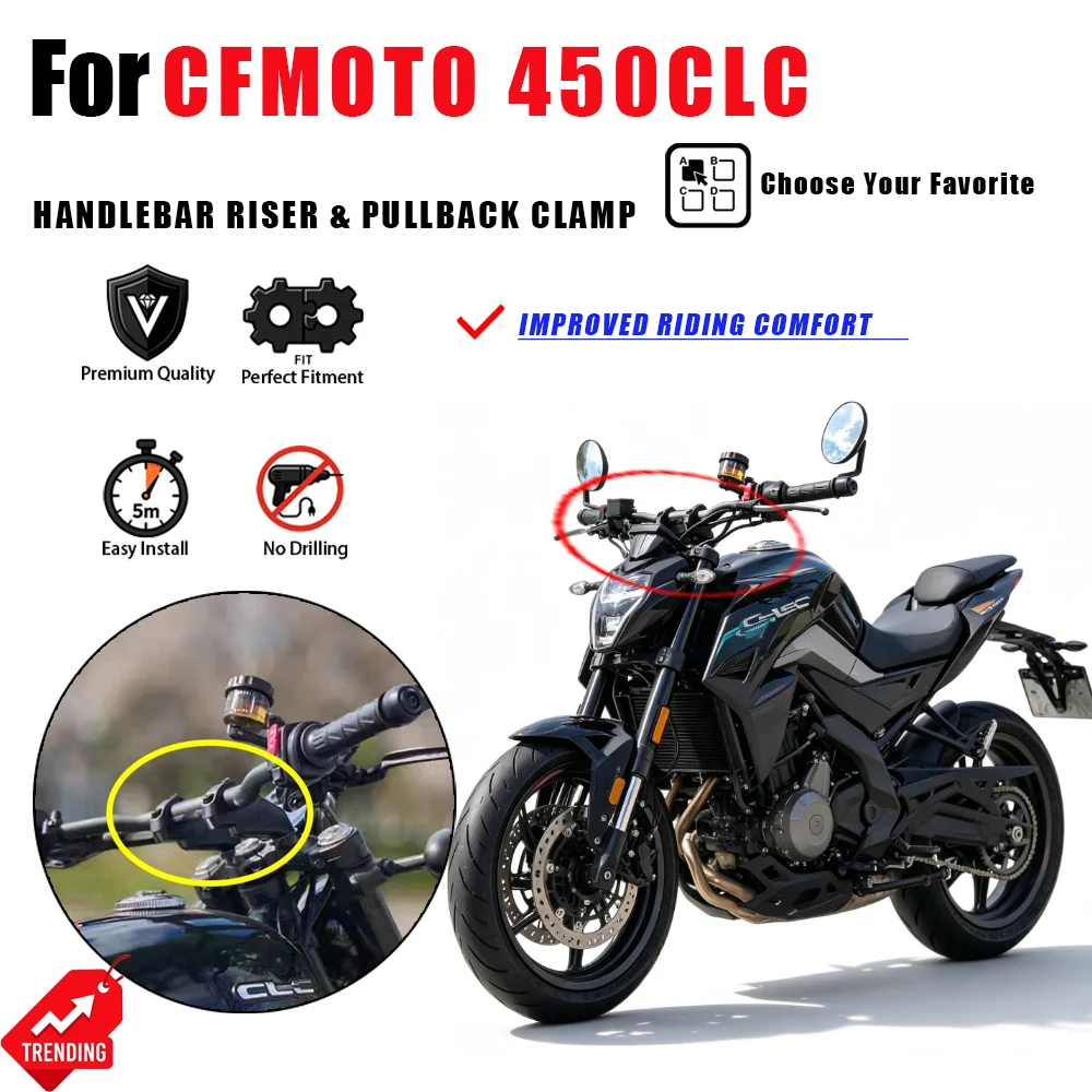 For CFMOTO 450CLC Handlebar Riser Pullback Clamp 30mm Heighten 25mm Rearward Accesorios Moto Manillar Moto Modified Parts
For CFMOTO 450CLC Handlebar Riser Pullback Clamp 30mm Heighten 25mm Rearward Accesorios Moto Manillar Moto Modified Parts