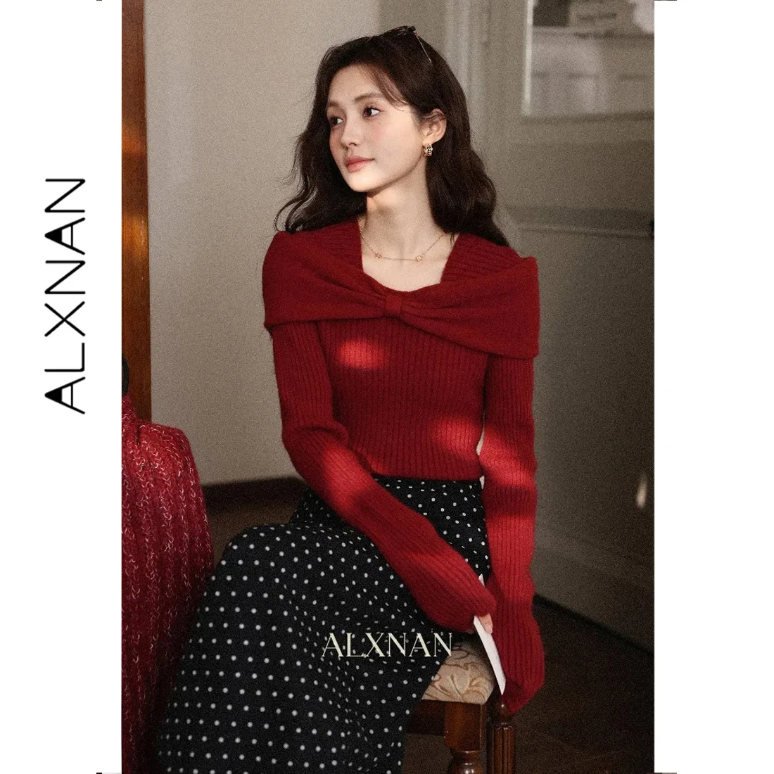 ALXNAN Vintage Ribbed Knit Sweater Burgundy Big Bow Shoulder Slim Fit Fall Winter Daily Casual Ladies Long Sleeve Top L59823
ALXNAN Vintage Ribbed Knit Sweater Burgundy Big Bow Shoulder Slim Fit Fall Winter Daily Casual Ladies Long Sleeve Top L59823