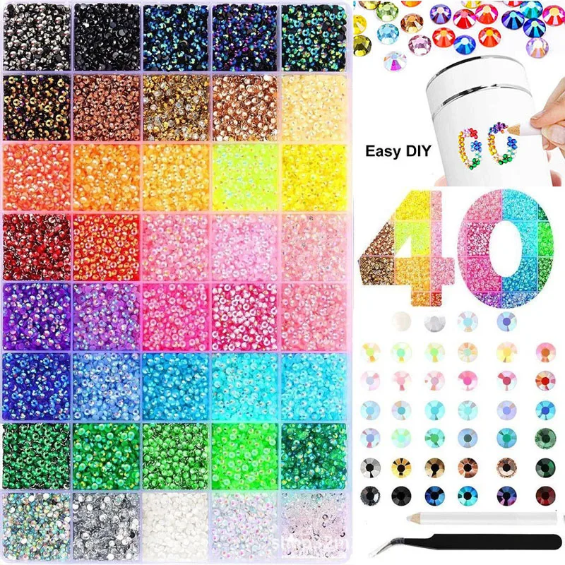 40 Grids 3mm Flatback Rhinestones, Multicolor Resin Beads with Tweezers & Wax Pencil for Diamond Art, Craft, Nail Artie
40 Grids 3mm Flatback Rhinestones, Multicolor Resin Beads with Tweezers & Wax Pencil for Diamond Art, Craft, Nail Artie
