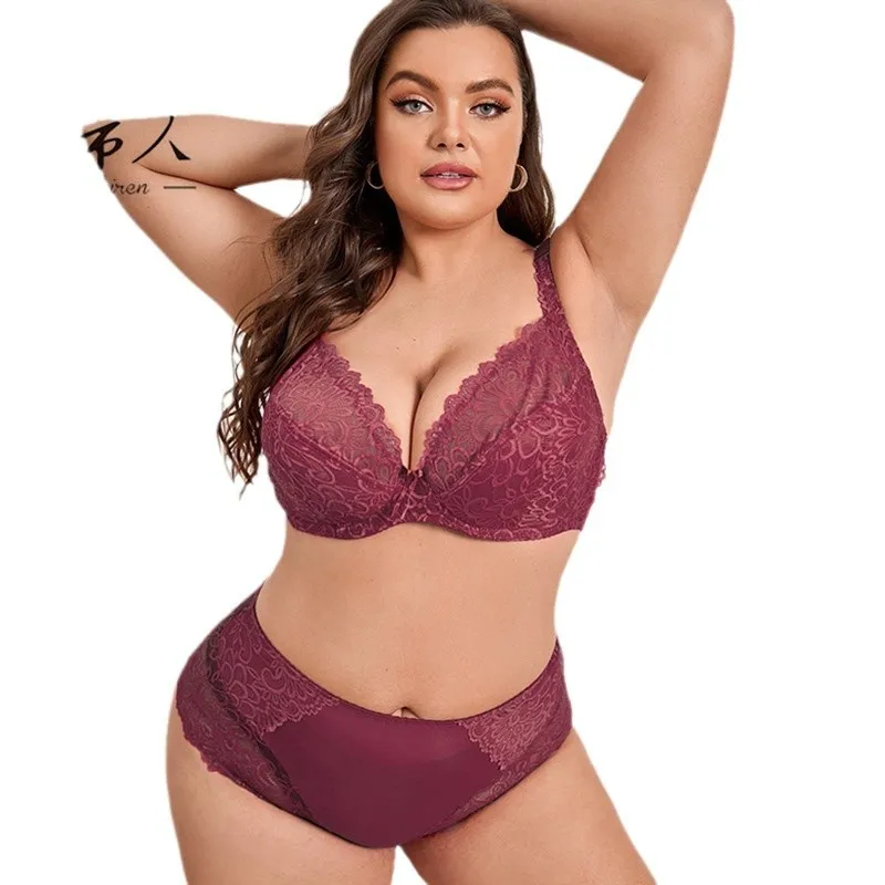 Women's large-size bra set, sexy lace semi-transparent underwear, light waist plus fat briefs
Women's large-size bra set, sexy lace semi-transparent underwear, light waist plus fat briefs