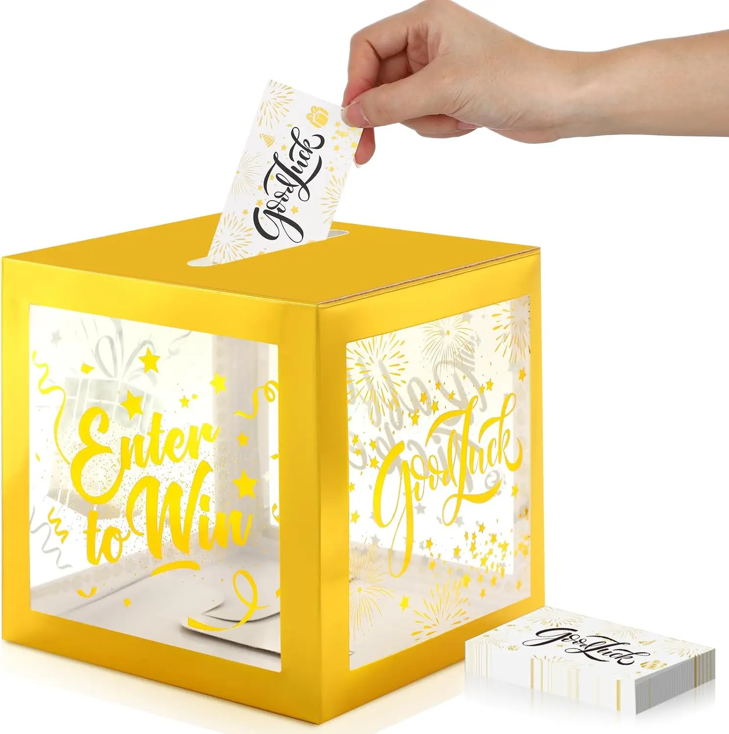 Gold Raffle Box with Entry Cards for Fundraisers & Events
Gold Raffle Box with Entry Cards for Fundraisers & Events