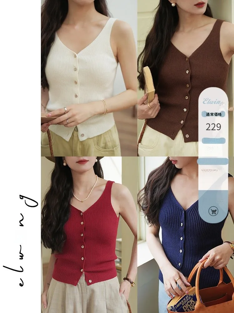 Elwing Original Four-Color Knitted Vest Women's Svel V-Ne Slim Fit Summer Top Wool Blend ort Length Button Closure
Elwing Original Four-Color Knitted Vest Women's Svel V-Ne Slim Fit Summer Top Wool Blend ort Length Button Closure
