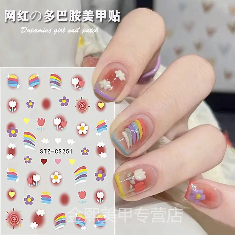 Nail Stickers Dopamine Girl Japanese Candy Color Rainbow Tulip Doodle Star Waterproof Non Toxic Self Adhesive for Home DIY
Nail Stickers Dopamine Girl Japanese Candy Color Rainbow Tulip Doodle Star Waterproof Non Toxic Self Adhesive for Home DIY