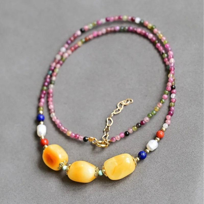 Natural Freeform Clavicle Full Tourmaline Chain Necklace Chicken Fat Yellow Amber
Natural Freeform Clavicle Full Tourmaline Chain Necklace Chicken Fat Yellow Amber