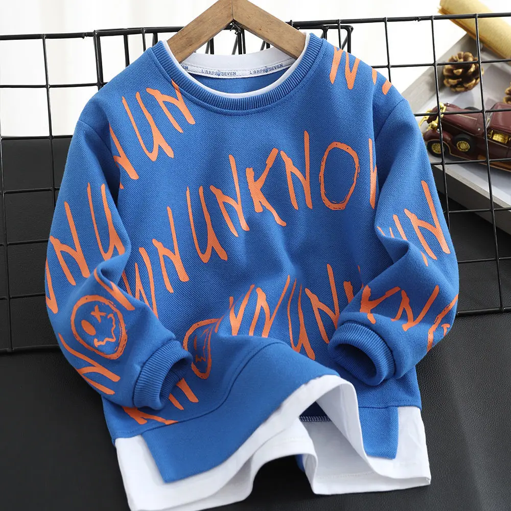 Boys' Cartoon Sweater Fake Two-Piece Bottoming Shirts 2022 Spring and Autumn New Children's Cotton Top Pullover
Boys' Cartoon Sweater Fake Two-Piece Bottoming Shirts 2022 Spring and Autumn New Children's Cotton Top Pullover