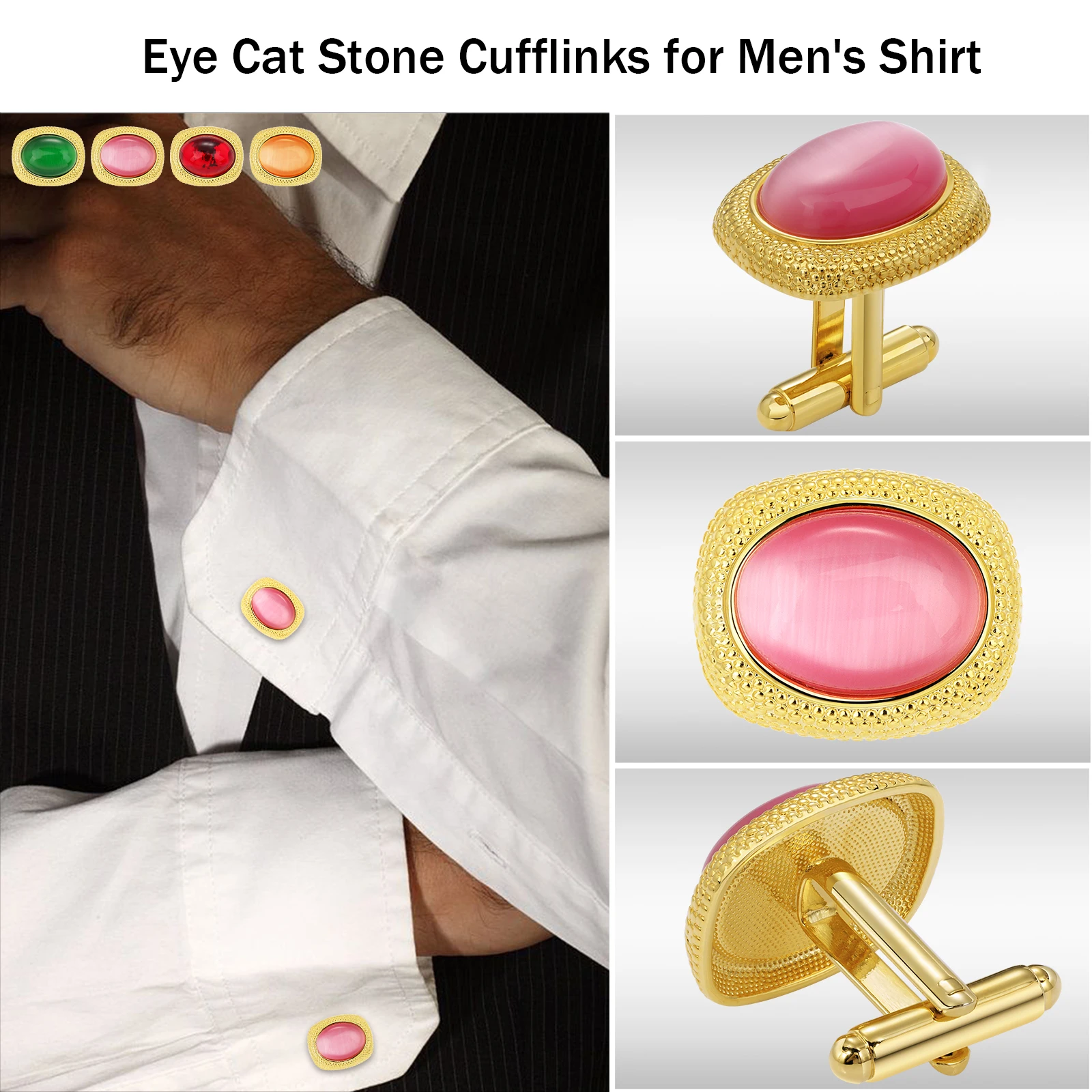 Men's Gold Tone Oval Cat's Eye Stone Cufflinks 4 Colors Formal Business Wedding Shirt Cuff Links
Men's Gold Tone Oval Cat's Eye Stone Cufflinks 4 Colors Formal Business Wedding Shirt Cuff Links
