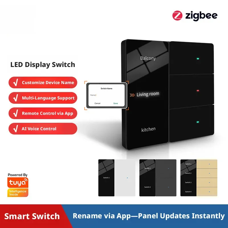 Tuya Smart Life Zigbee Smart LED Display Switch Supports Multi Language Settings APP Remote Control AI Voice Control AC100-240V
Tuya Smart Life Zigbee Smart LED Display Switch Supports Multi Language Settings APP Remote Control AI Voice Control AC100-240V