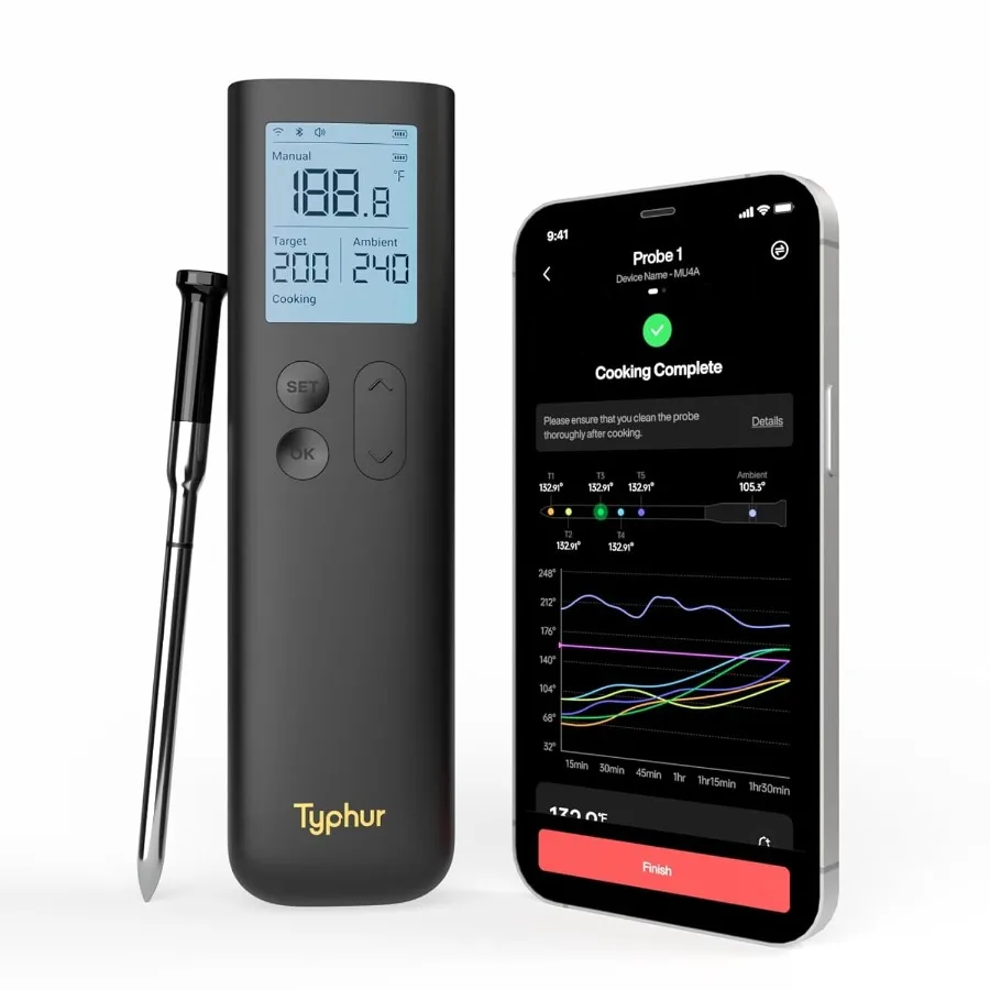 Синхронизация беспроводного Bluetooth-умного термометра для мяса с Wi-Fi | Автономное основание и управление | Неограниченный диапазон | Улучшенный сигнал 10X
Синхронизация беспроводного Bluetooth-умного термометра для мяса с Wi-Fi | Автономное основание и управление | Неограниченный диапазон | Улучшенный сигнал 10X