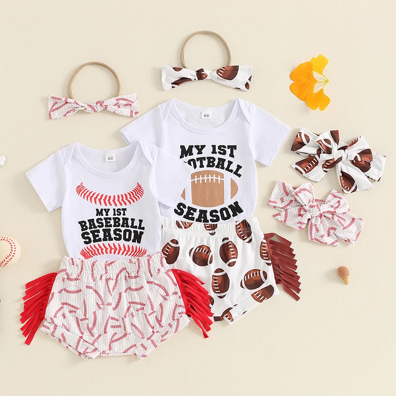 2024-04-23 Lioraitiin Baby Girls Shorts Set, Short Sleeve Letter Print Romper with Baseball Football Print Shorts and Hairband
2024-04-23 Lioraitiin Baby Girls Shorts Set, Short Sleeve Letter Print Romper with Baseball Football Print Shorts and Hairband