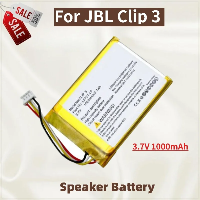 High Quality 3.7V 1000mAh Battery For JBL Clip 3 Speaker Brand New Replacement Battery
High Quality 3.7V 1000mAh Battery For JBL Clip 3 Speaker Brand New Replacement Battery
