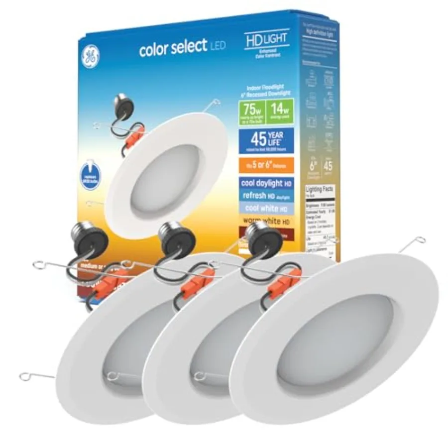 Color Select LED Recessed Downlight Fixture, RS6 Indoor Floodlight, 6-Inch, Multiple Color Temperatures, 75 Watt Replacement 3
Color Select LED Recessed Downlight Fixture, RS6 Indoor Floodlight, 6-Inch, Multiple Color Temperatures, 75 Watt Replacement 3