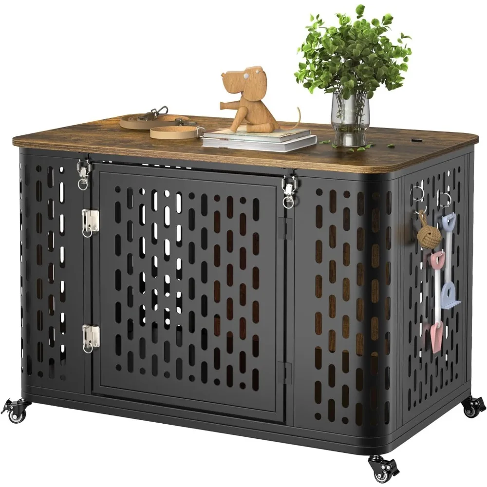 Dog Crate with Cushion, 38" Wood Heavy Duty Dog Crate Furniture with Flip Top & Wheels for High Anxiety Dogs, Escape Proof Pet C
Dog Crate with Cushion, 38" Wood Heavy Duty Dog Crate Furniture with Flip Top & Wheels for High Anxiety Dogs, Escape Proof Pet C