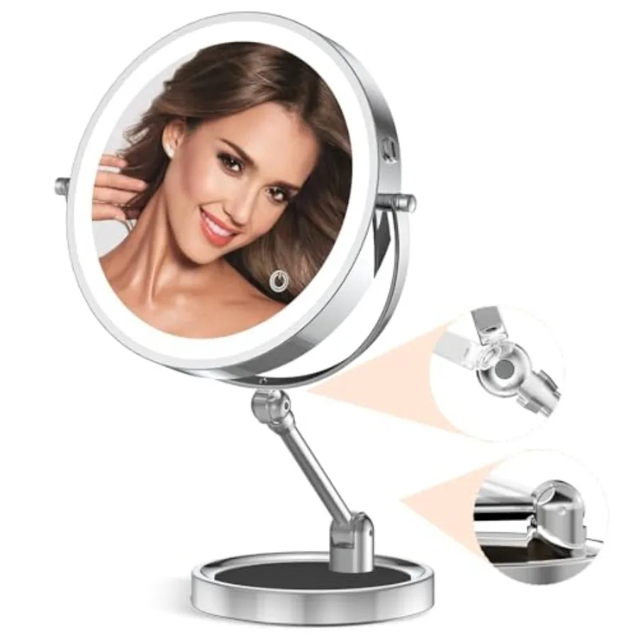 Tabletop Makeup Mirror with Built-in Vanity Tray, 9" Rechargeable 4000mAh Lighted Vanity Mirror 1X/10X Magnification, Height-Ad
Tabletop Makeup Mirror with Built-in Vanity Tray, 9" Rechargeable 4000mAh Lighted Vanity Mirror 1X/10X Magnification, Height-Ad