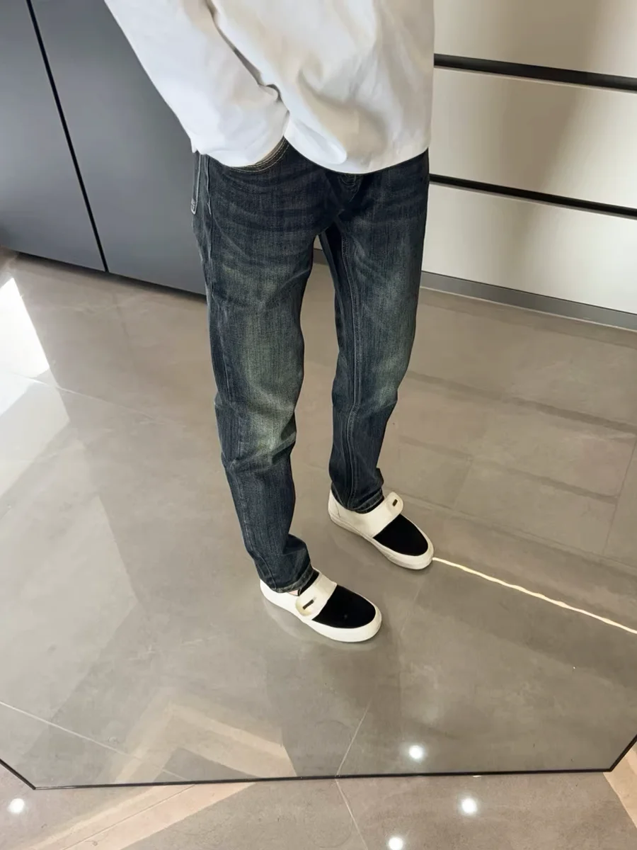 Мужские джинсы Slim Fit из синего денима, корейская версия, винтажные, прямого кроя, стильные длинные брюки для повседневной носки
Мужские джинсы Slim Fit из синего денима, корейская версия, винтажные, прямого кроя, стильные длинные брюки для повседневной носки
