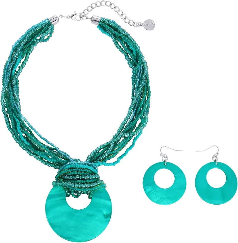 Multi Strand Statement Colorful Beaded Necklace with Big Circle Shell Pendant for Women
Multi Strand Statement Colorful Beaded Necklace with Big Circle Shell Pendant for Women