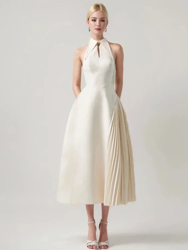 Sexy O Neck Pleated Patchwork Long Dress Women Beige Sleeveless Hollow Out High Waist A-line Dresses Evening Party Cocktail Gown
Sexy O Neck Pleated Patchwork Long Dress Women Beige Sleeveless Hollow Out High Waist A-line Dresses Evening Party Cocktail Gown