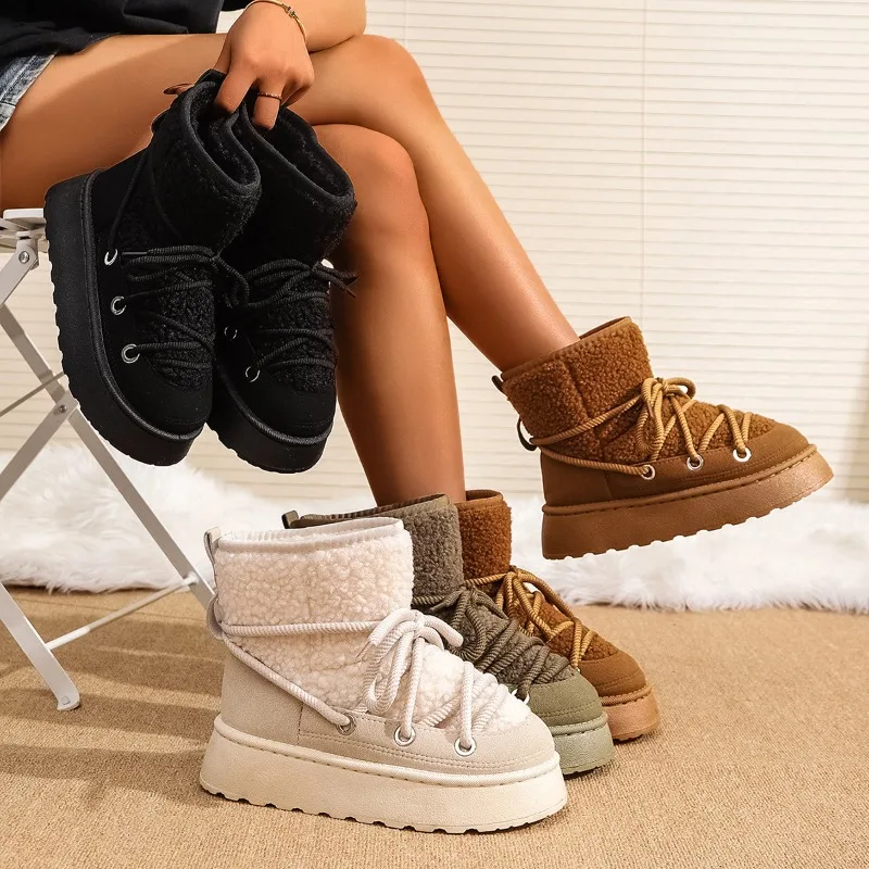 Snow Boots Women 2025 New Winter Height-increasing Thick-soled Cotton Boots Lace-up Fashionable Women's Shoes, Large Size 36-43
Snow Boots Women 2025 New Winter Height-increasing Thick-soled Cotton Boots Lace-up Fashionable Women's Shoes, Large Size 36-43