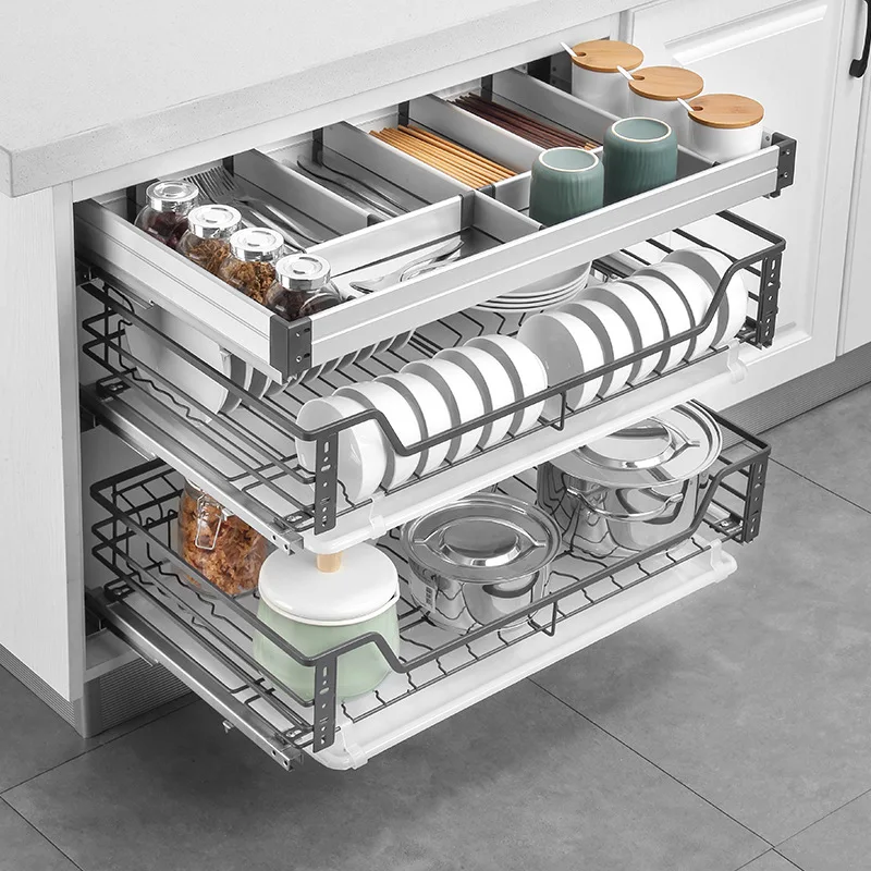 Pull basket wholesale kitchen cabinet single layer tool basket built-in partition seasoning drawer buffer rail
Pull basket wholesale kitchen cabinet single layer tool basket built-in partition seasoning drawer buffer rail