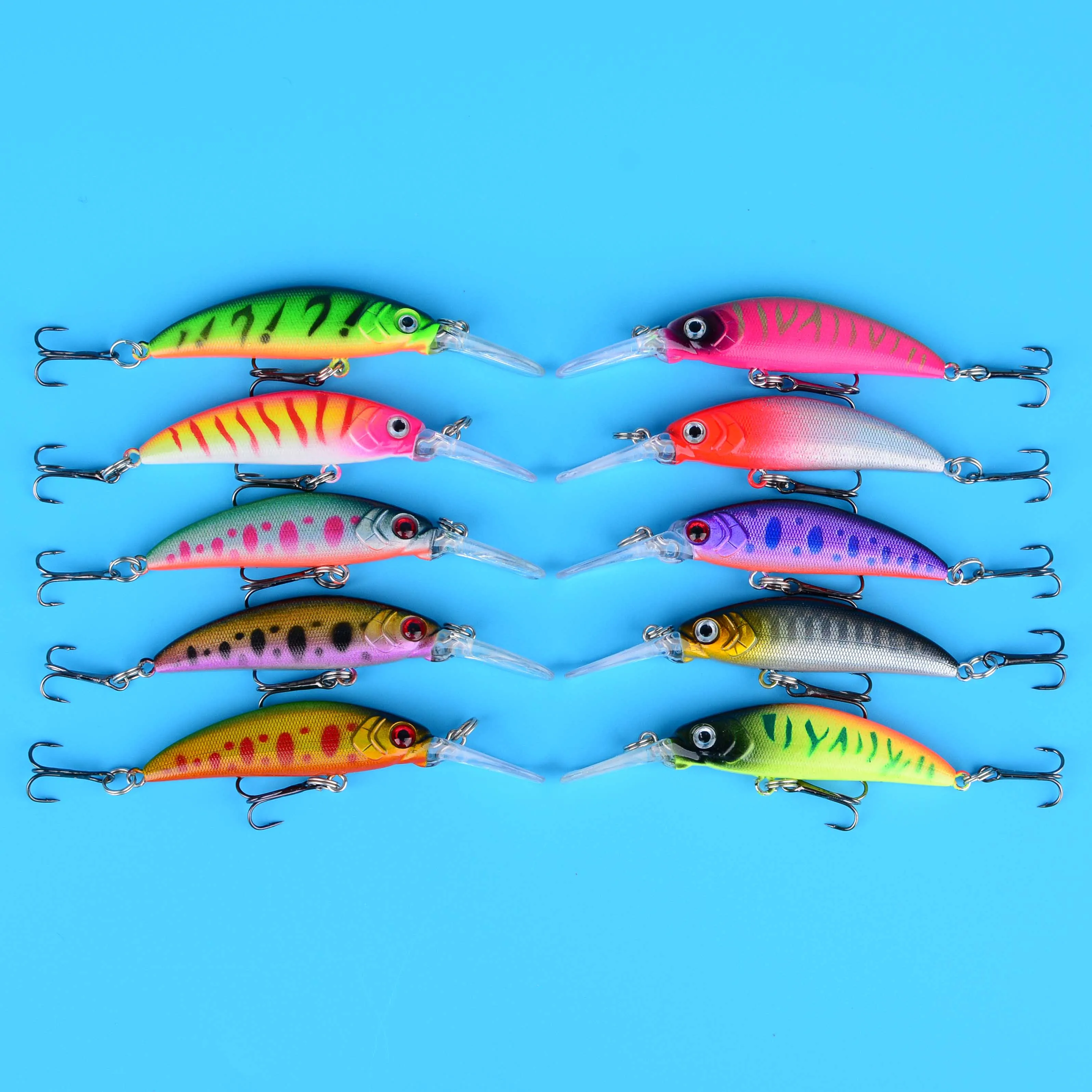 10Pcs Fishing Lure Minnow Crank Bait Three Hooks Artificial Wobbler Jig Swimbait 3D Eyes for Lure Fishing Tacke
10Pcs Fishing Lure Minnow Crank Bait Three Hooks Artificial Wobbler Jig Swimbait 3D Eyes for Lure Fishing Tacke