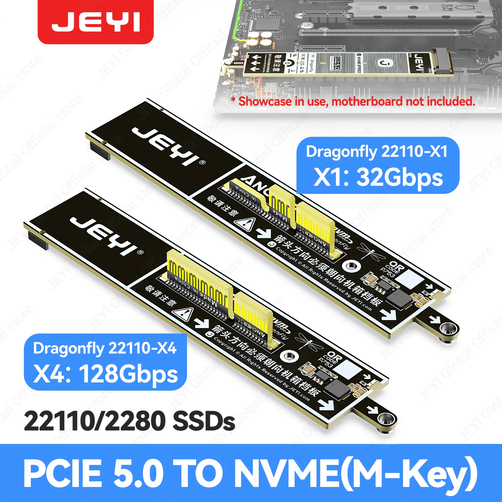 JEYI Flat PCIe 5.0 x1 to NVMe Adapter Card 32Gbps for M2 2280/22110 NVMe SSD No GPU Obstruction PCIe X16/X8/X4/X1 slot Plug play
JEYI Flat PCIe 5.0 x1 to NVMe Adapter Card 32Gbps for M2 2280/22110 NVMe SSD No GPU Obstruction PCIe X16/X8/X4/X1 slot Plug play