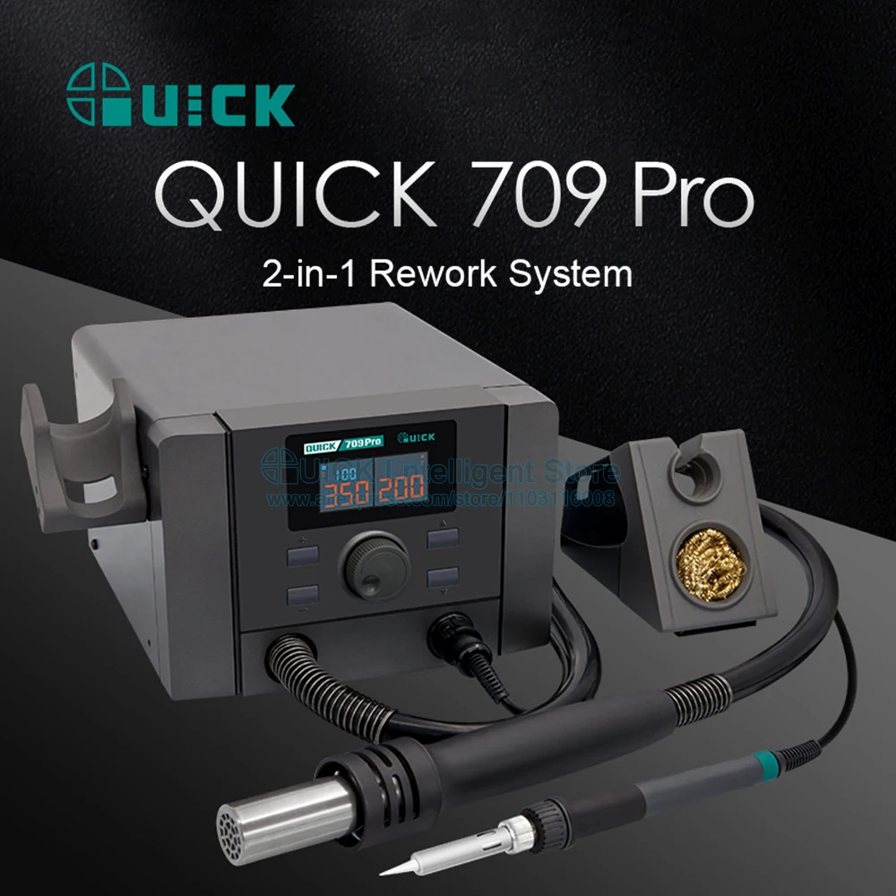 Soldering Stations QUICK 709 Pro 2in1 Rework Station Hot Air Gun electric soldering iron Bga SMD desoldering station
Soldering Stations QUICK 709 Pro 2in1 Rework Station Hot Air Gun electric soldering iron Bga SMD desoldering station
