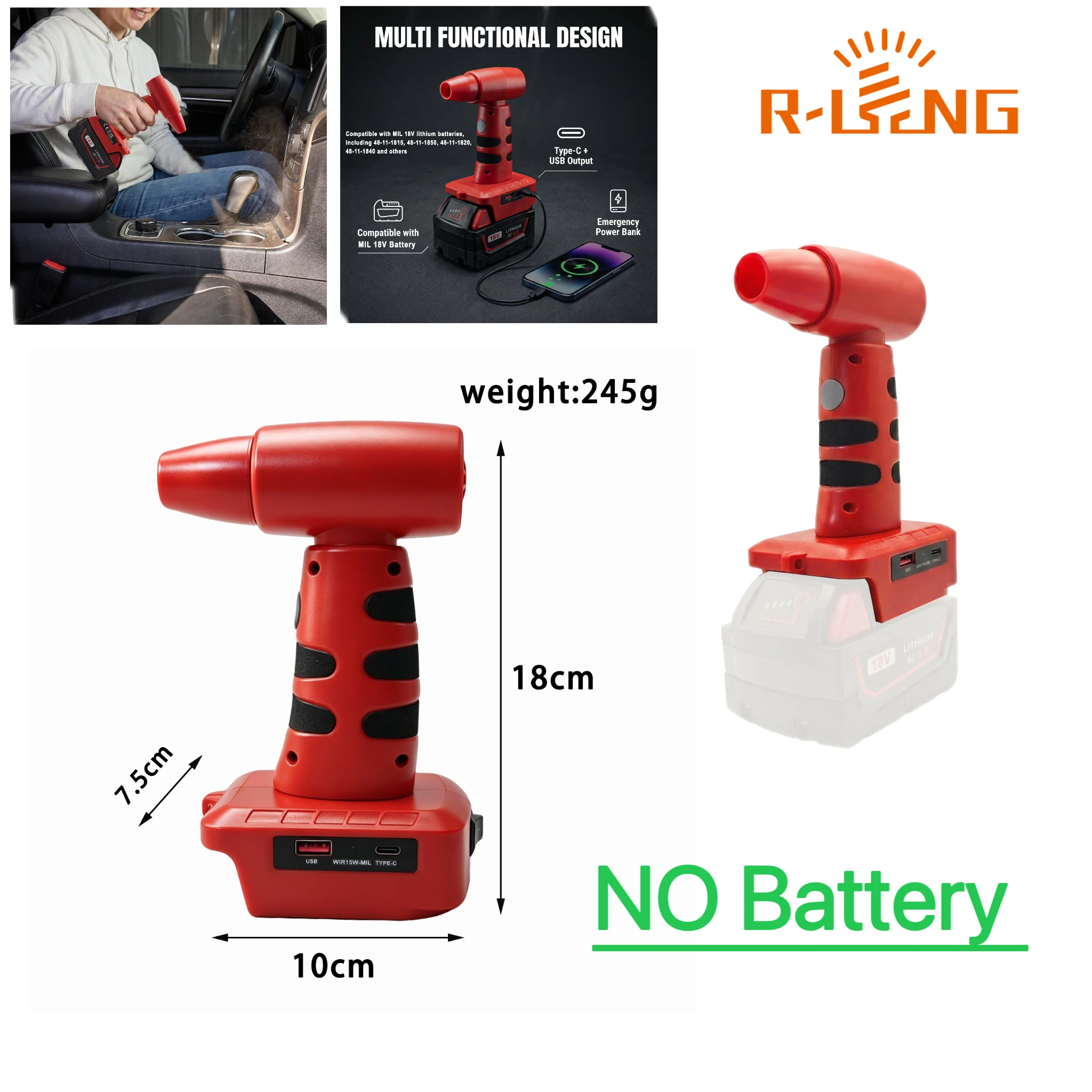 For Milwaukee 18V Li-ion 3-Speed Handheld Leaf Blower with USB Charging Port for Home Cleaning Portable Hair Dryer Blower
For Milwaukee 18V Li-ion 3-Speed Handheld Leaf Blower with USB Charging Port for Home Cleaning Portable Hair Dryer Blower