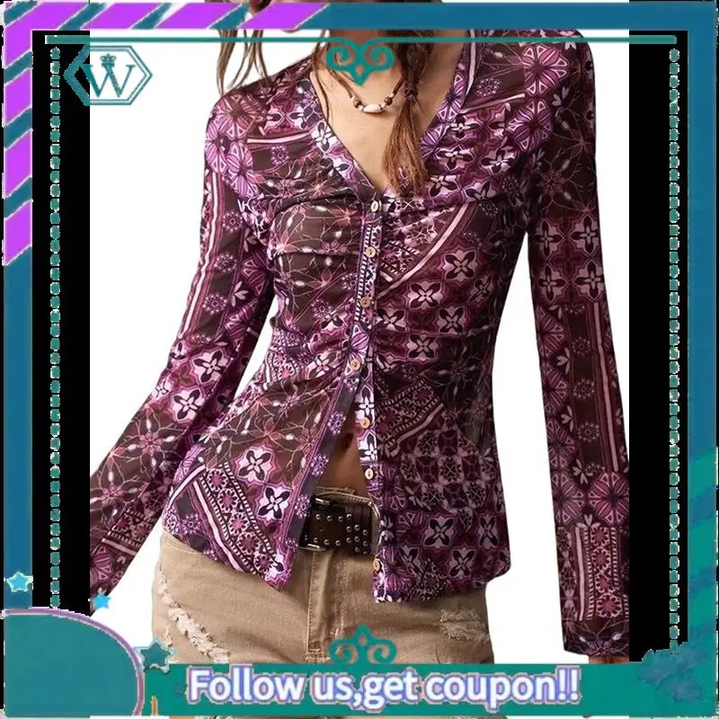 A09P Women's Sheer Mesh Long Sleeve Tops Print Button Down Ruched Y2k Blouse Shirts
A09P Women's Sheer Mesh Long Sleeve Tops Print Button Down Ruched Y2k Blouse Shirts