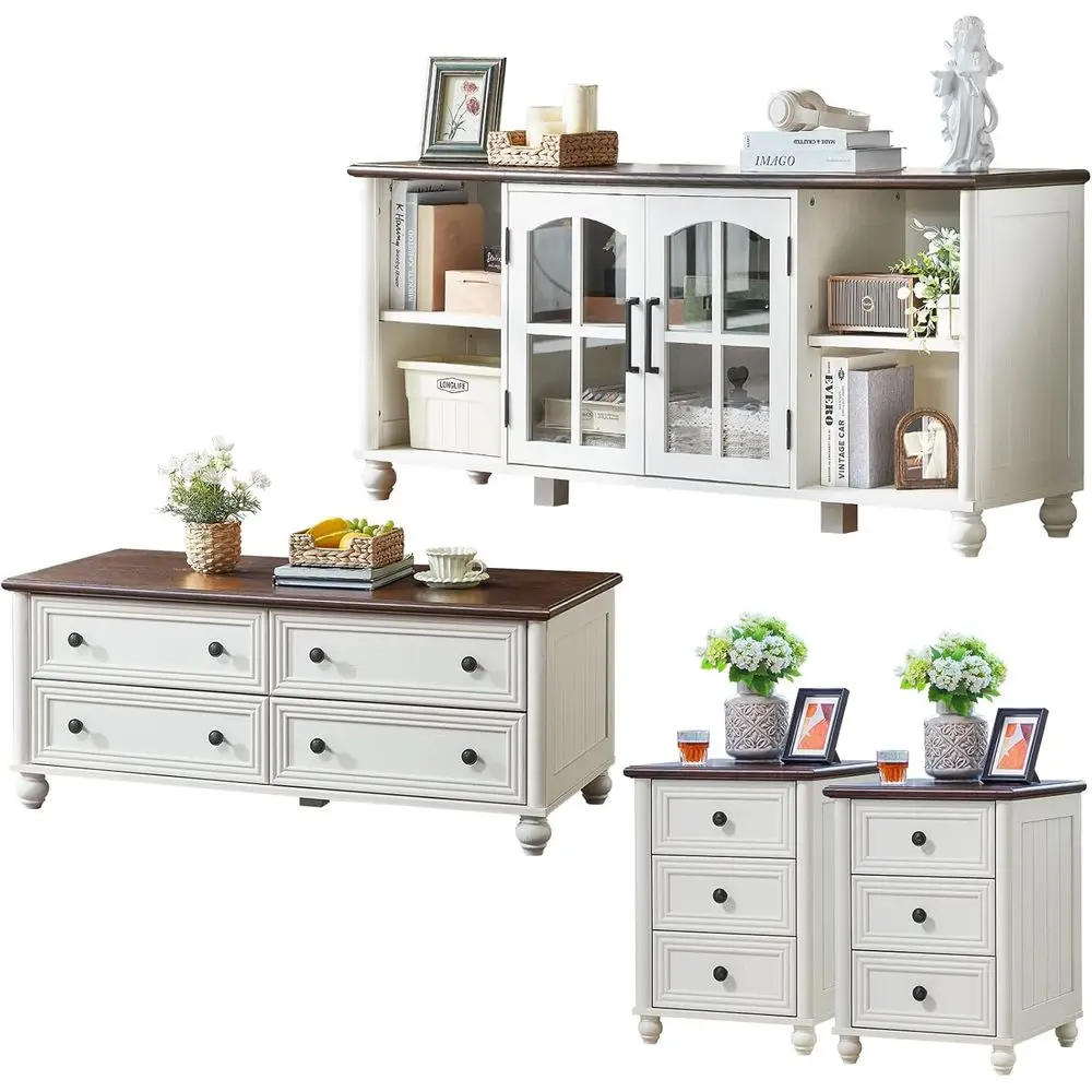 4-Piece Coffee Table & TV Stand Set for 60 Inch TV, Wooden Tables with Storage, Nightstand with Drawers and Charging Station for
4-Piece Coffee Table & TV Stand Set for 60 Inch TV, Wooden Tables with Storage, Nightstand with Drawers and Charging Station for